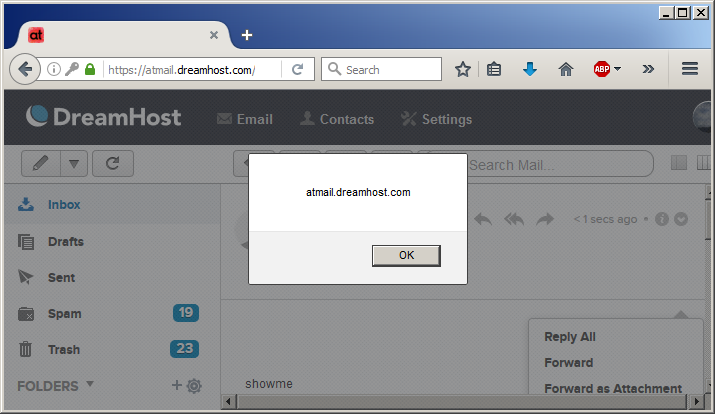 screenshot of rendered XSS correctly after processing